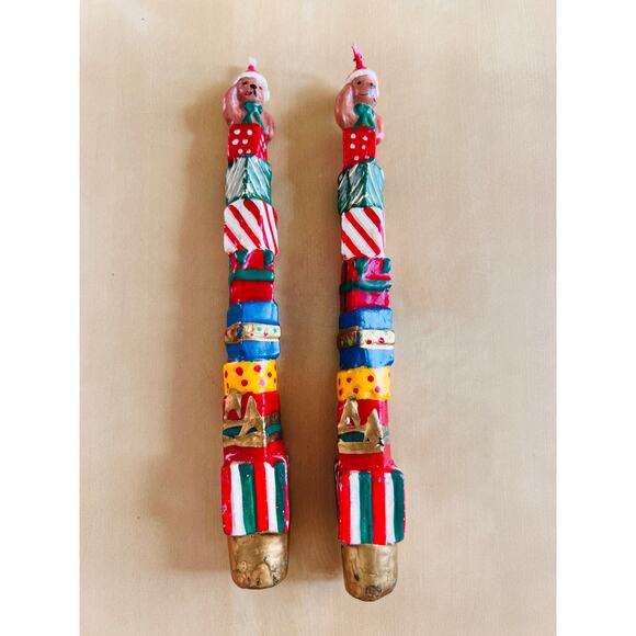 Vintage Giftco Set of 2 Holiday Teddy Bear Taper Candles Stacked Presents  NIB - Picture 2 of 16